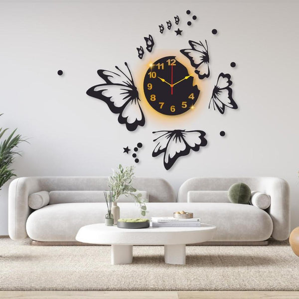Butterfly Laminated Wall Clock With Backlight for Home & Office decoration