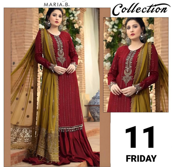 Women's Unstitched Sequins Embroidered 3 pc Suit For Women