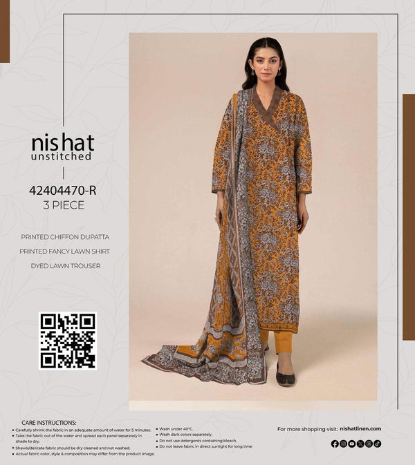 3 Pcs Women's Unstitched Printed Suit