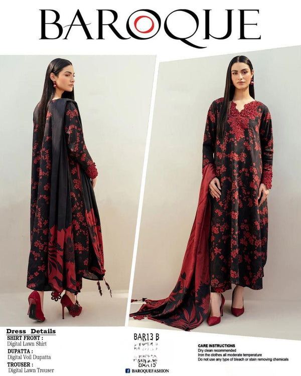 3 Pcs Women's Unstitched Printed Suit