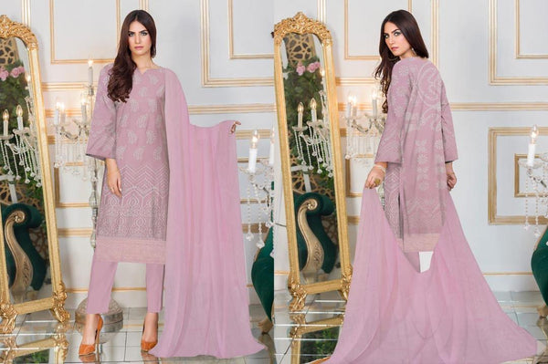 3 Pcs Women's Unstitched Embroidered Suit